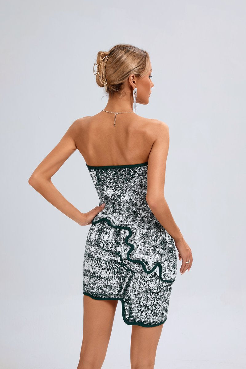 Strapless Green Ruffle Bandage Dress H6273