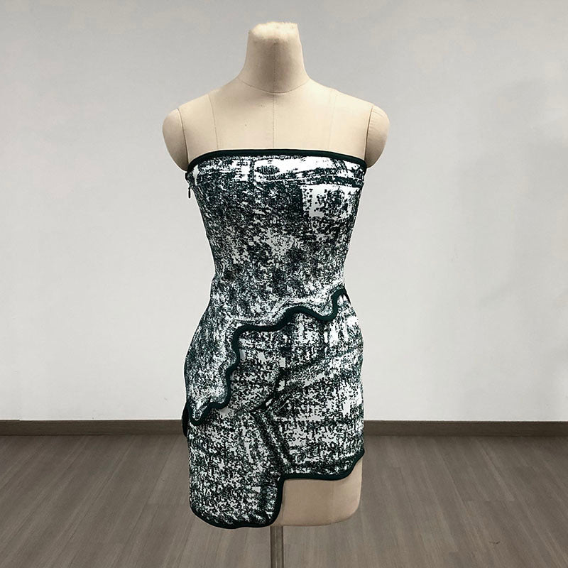 Strapless Green Ruffle Bandage Dress H6273