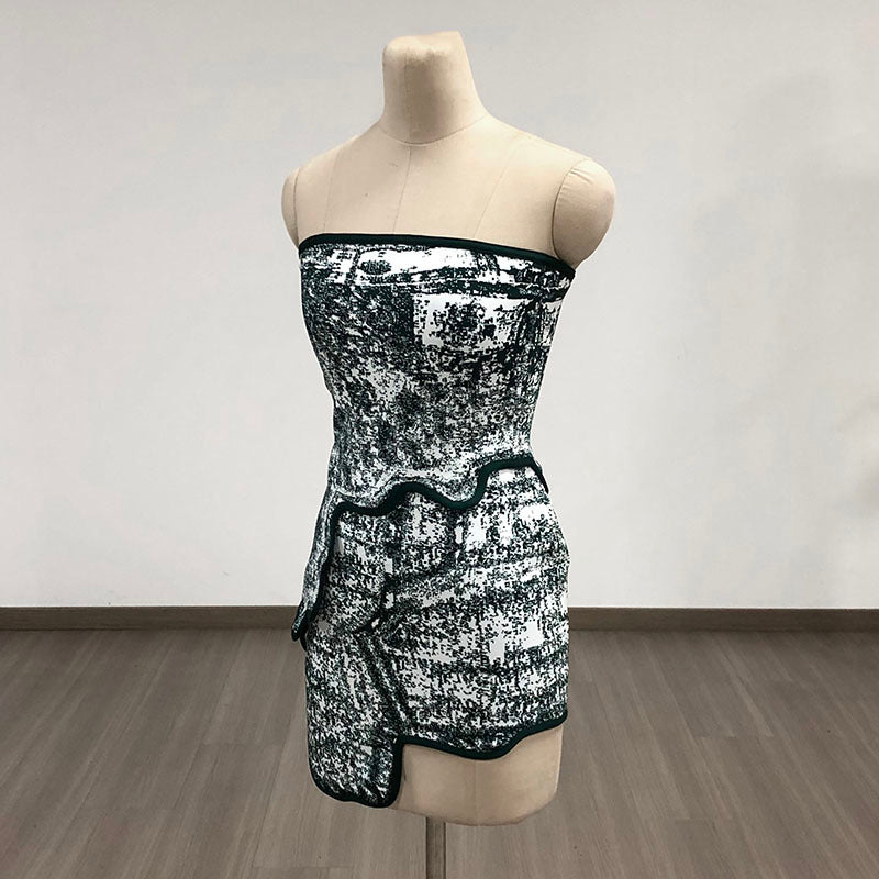 Strapless Green Ruffle Bandage Dress H6273