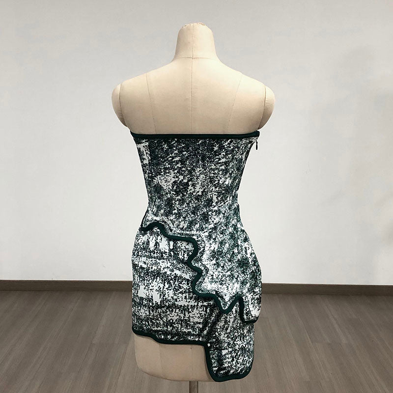 Strapless Green Ruffle Bandage Dress H6273
