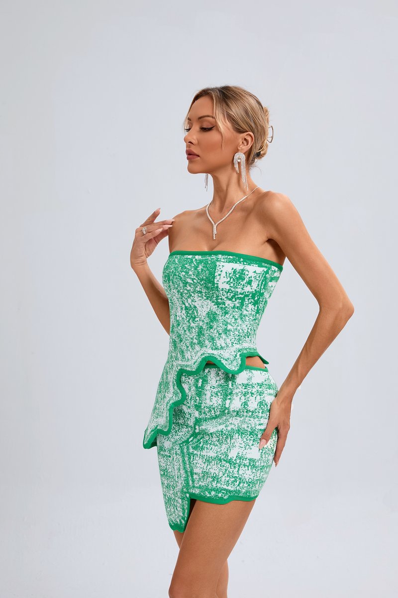 Strapless Green Ruffle Bandage Dress H6273