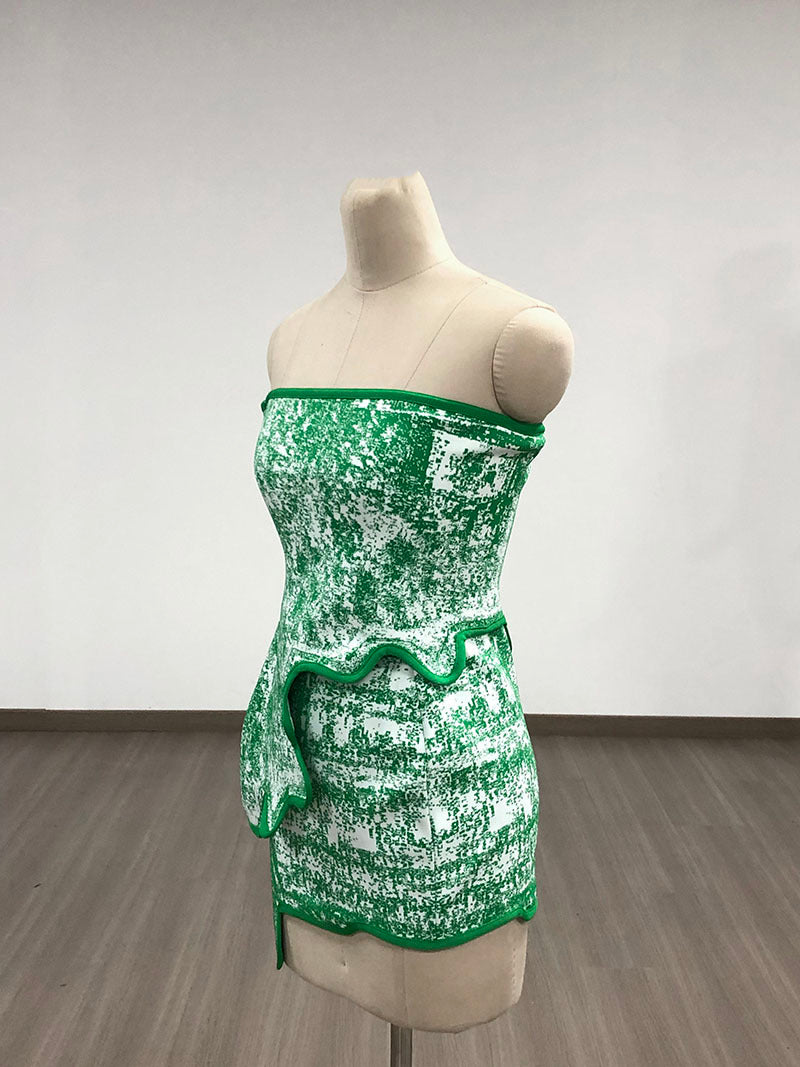 Strapless Green Ruffle Bandage Dress H6273