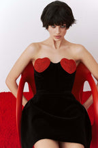 Strapless Heart Embellished Velvet Mini Dress H6011