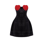 Strapless Heart Embellished Velvet Mini Dress H6011