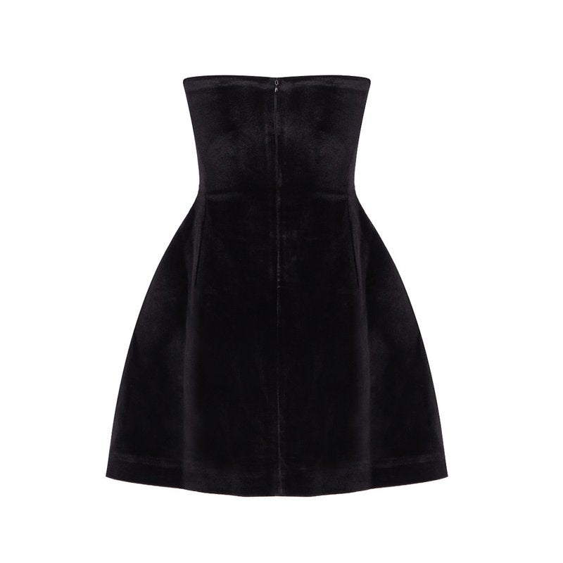 Strapless Heart Embellished Velvet Mini Dress H6011