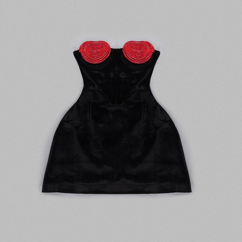 Strapless Heart Embellished Velvet Mini Dress H6011