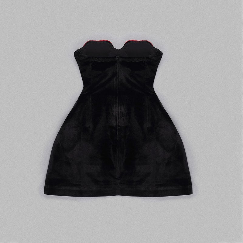 Strapless Heart Embellished Velvet Mini Dress H6011