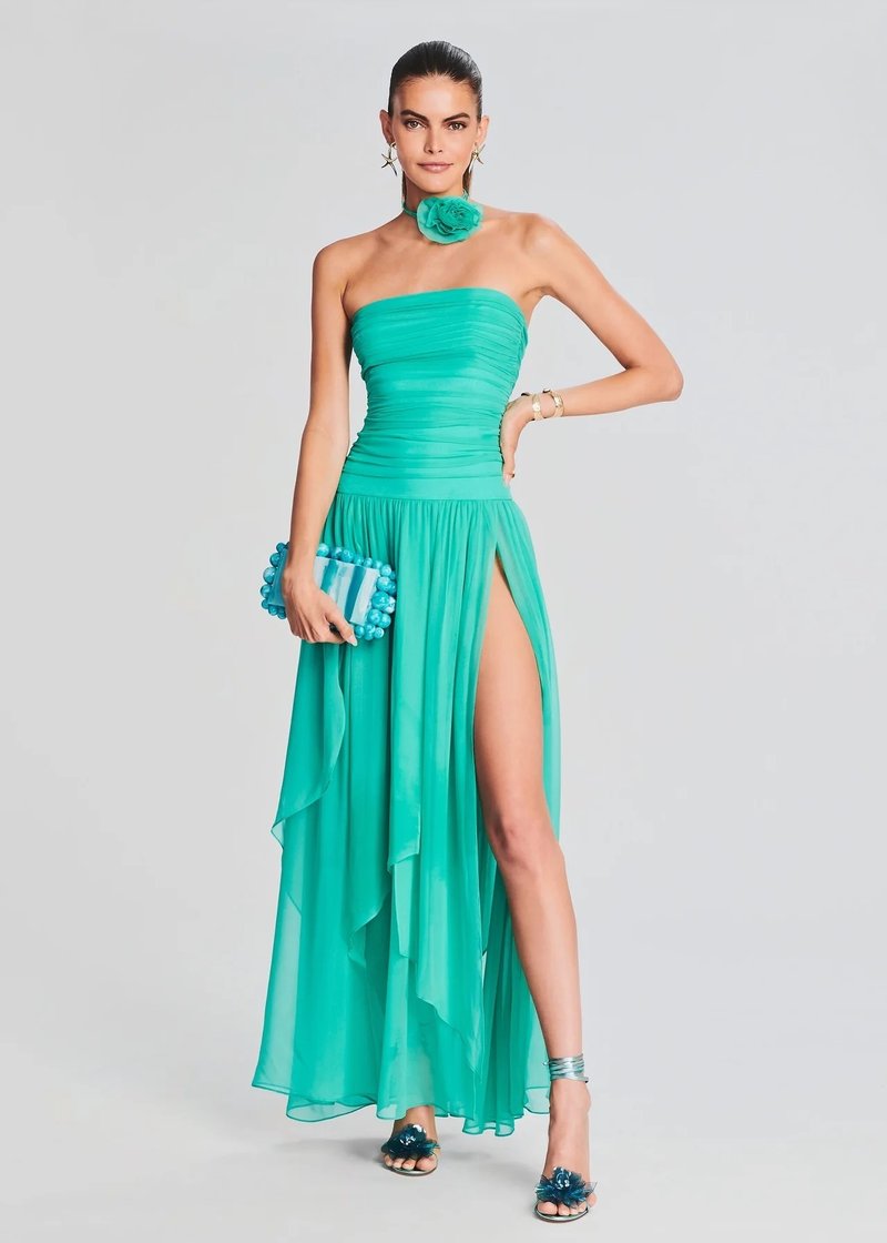 Strapless High Slit Chiffon Gown H6059