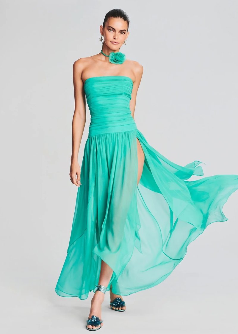 Strapless High Slit Chiffon Gown H6059