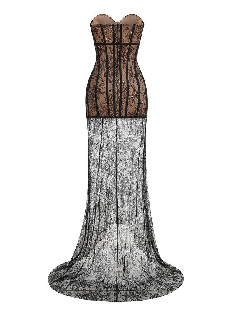 Strapless Lace Corset Gown H7146