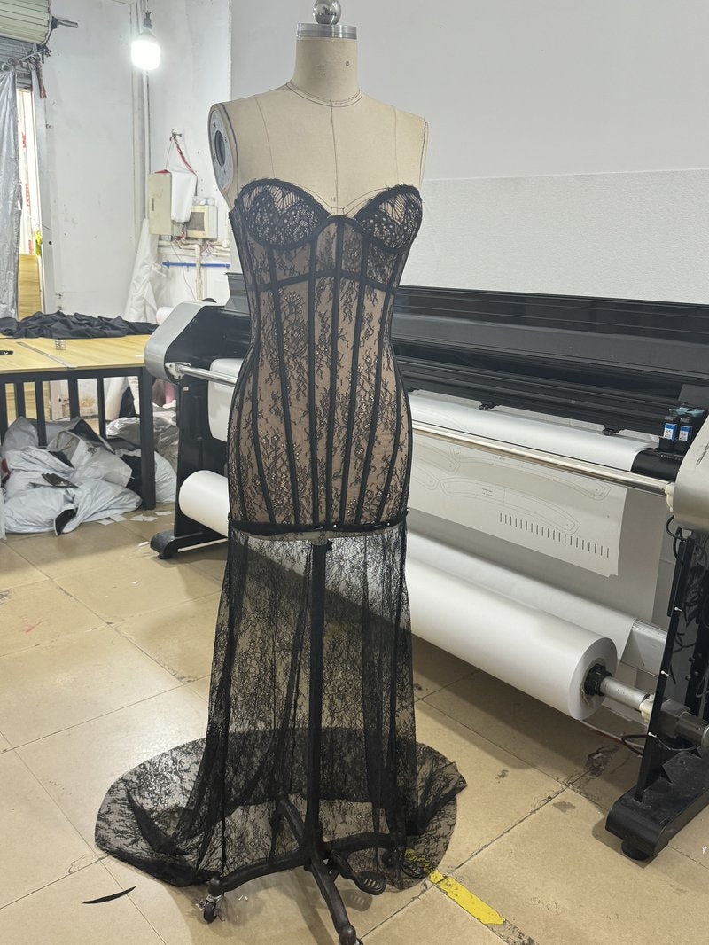 Strapless Lace Corset Gown H7146