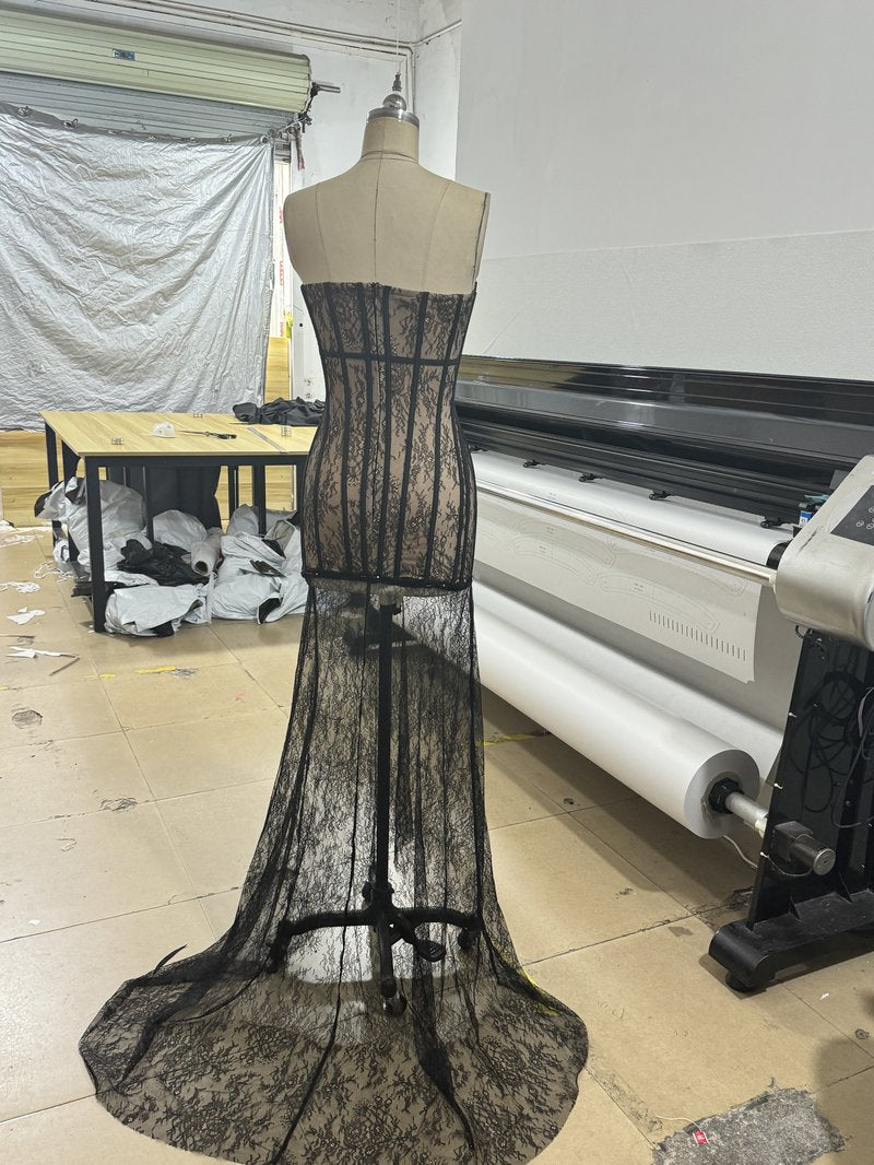 Strapless Lace Corset Gown H7146