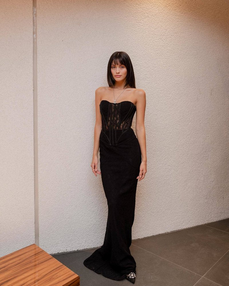 Strapless Lace Corset Maxi Dress H6161