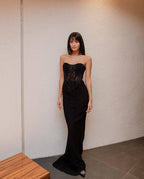 Strapless Lace Corset Maxi Dress H6161