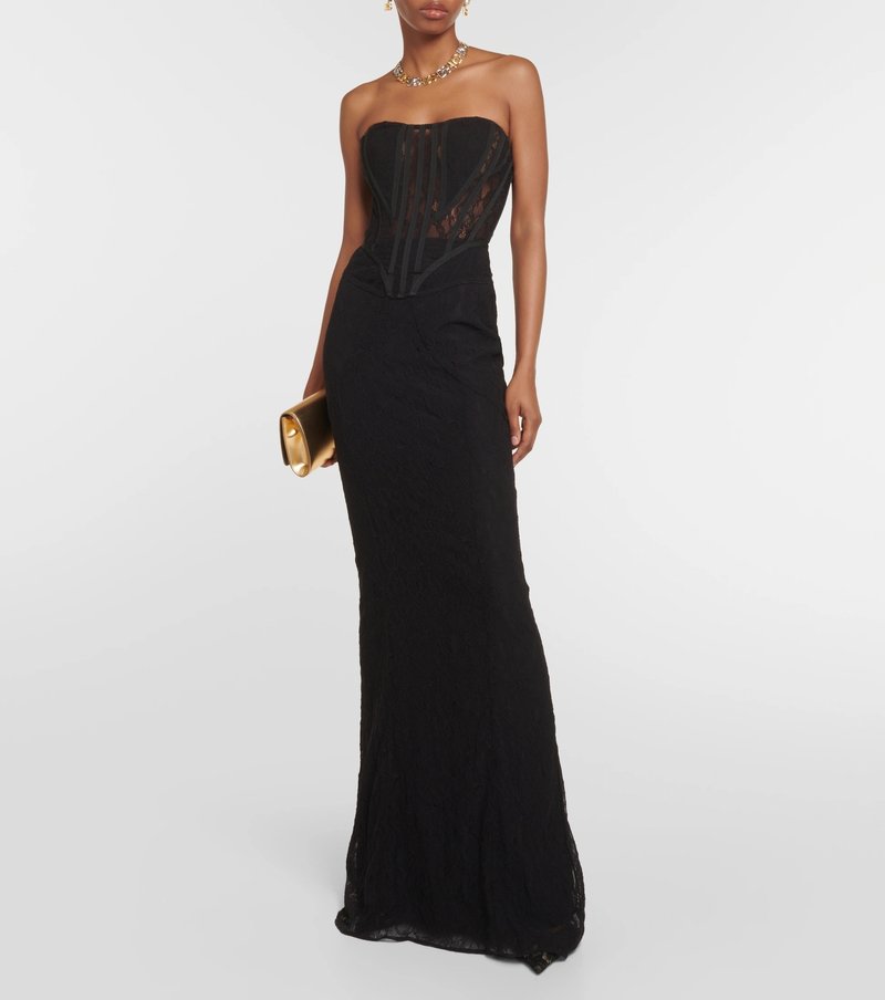 Strapless Lace Corset Maxi Dress H6161
