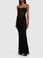 Strapless Lace Corset Maxi Dress H6161