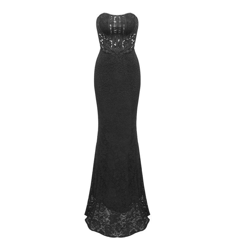 Strapless Lace Corset Maxi Dress H6161