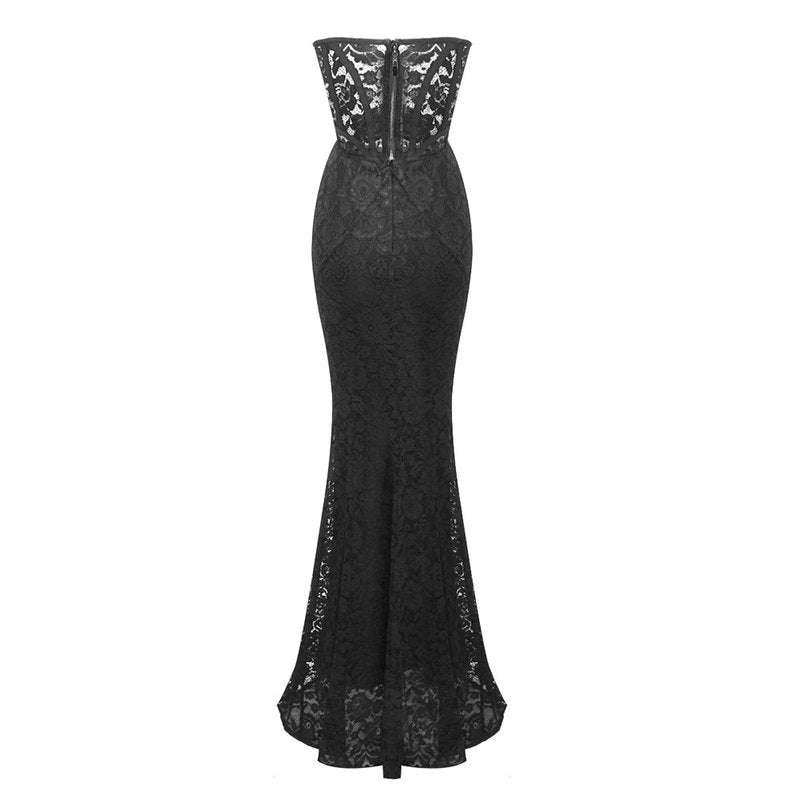 Strapless Lace Corset Maxi Dress H6161