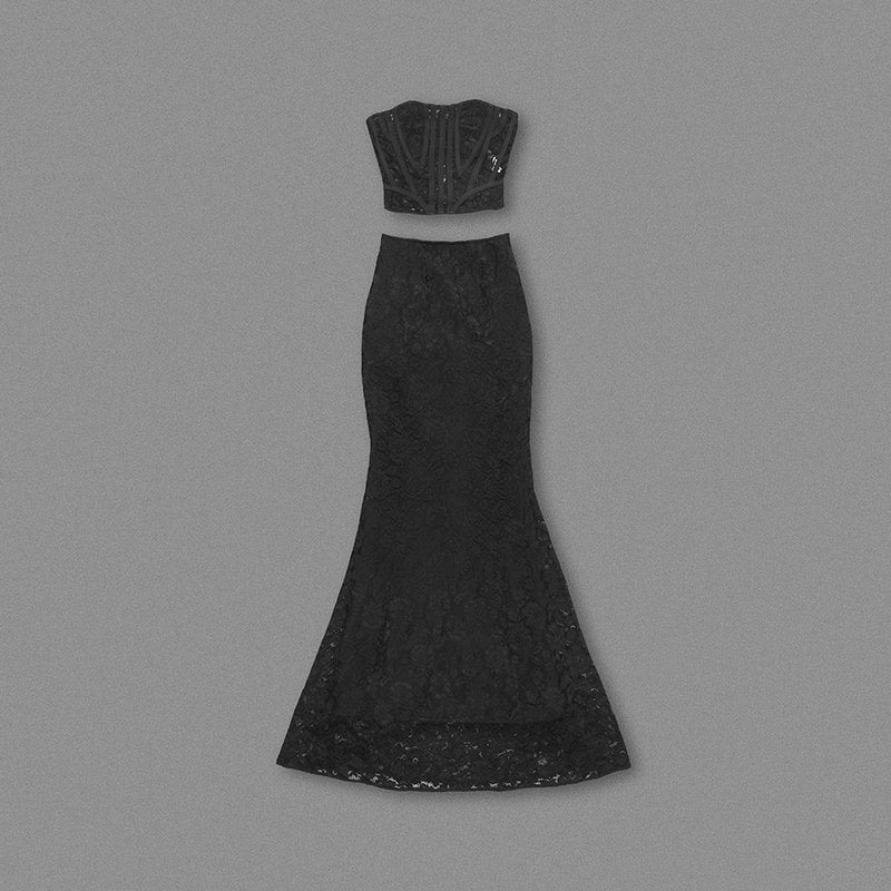 Strapless Lace Corset Maxi Dress H6161