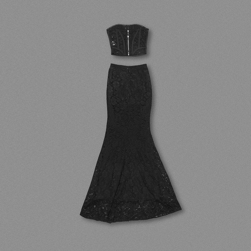 Strapless Lace Corset Maxi Dress H6161