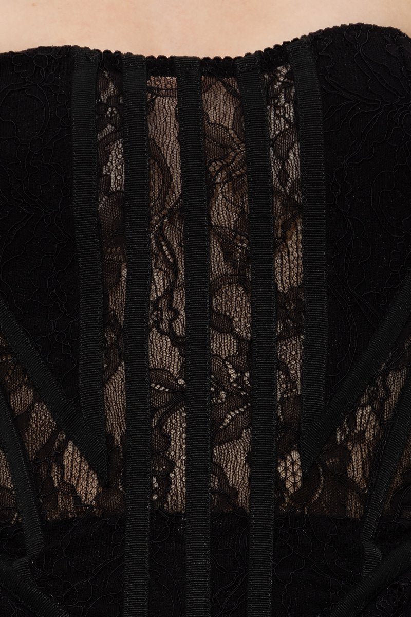 Strapless Lace Corset Maxi Dress H6161