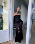 Strapless Lace Corset Maxi Dress H6554