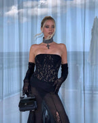 Strapless Lace Corset Maxi Dress H6554