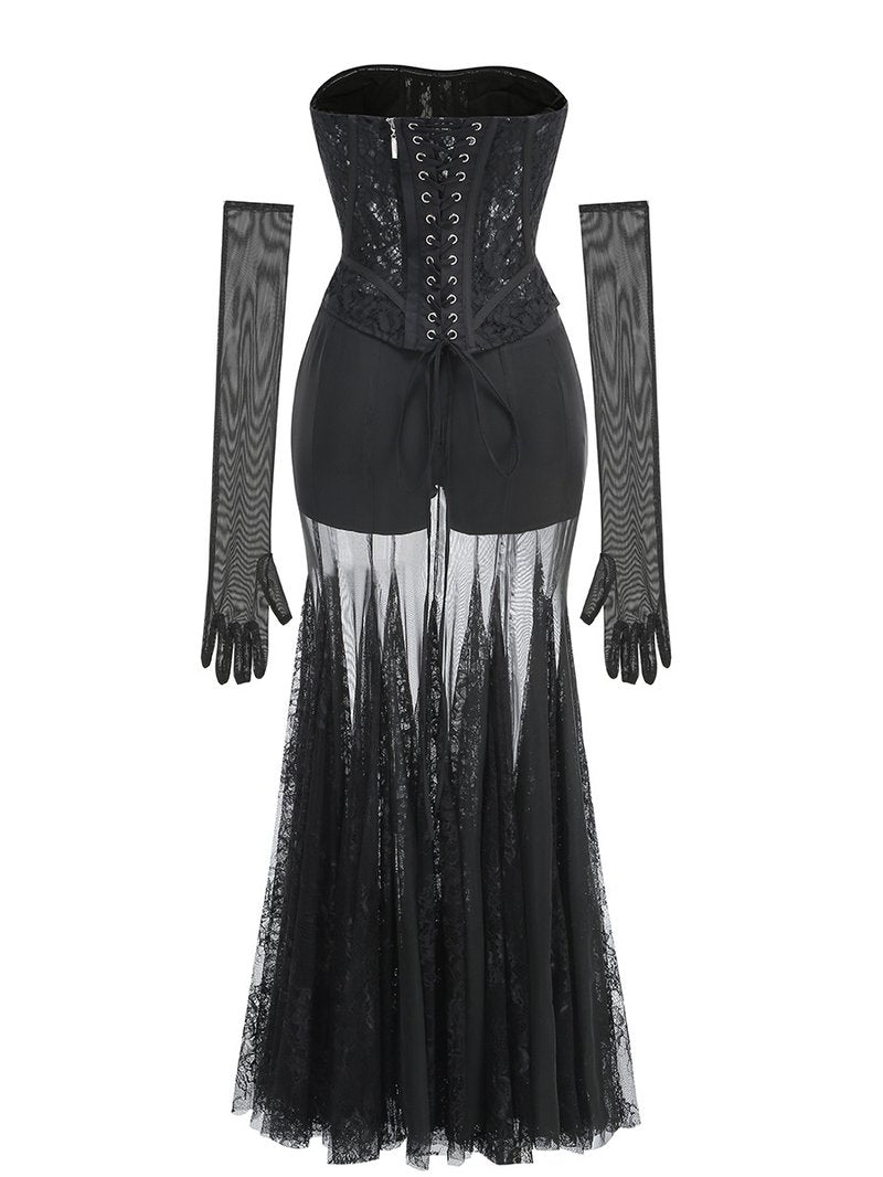 Strapless Lace Corset Maxi Dress H6554