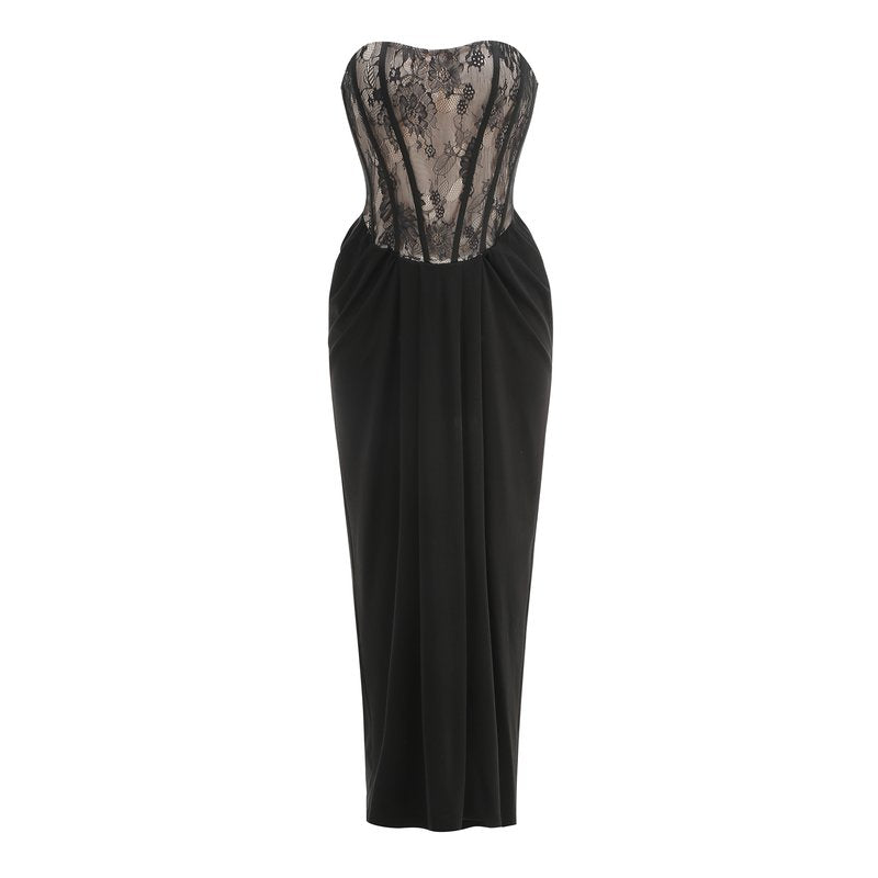 Strapless Lace Corset Maxi Dress H6897