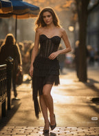 Strapless Lace Corset Tiered Dress H7079
