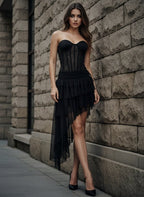 Strapless Lace Corset Tiered Dress H7079