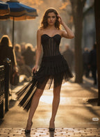 Strapless Lace Corset Tiered Dress H7079