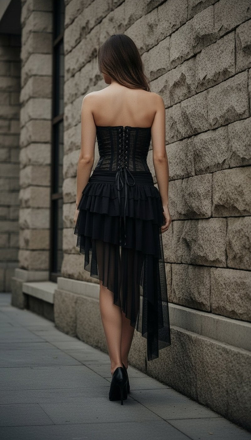 Strapless Lace Corset Tiered Dress H7079