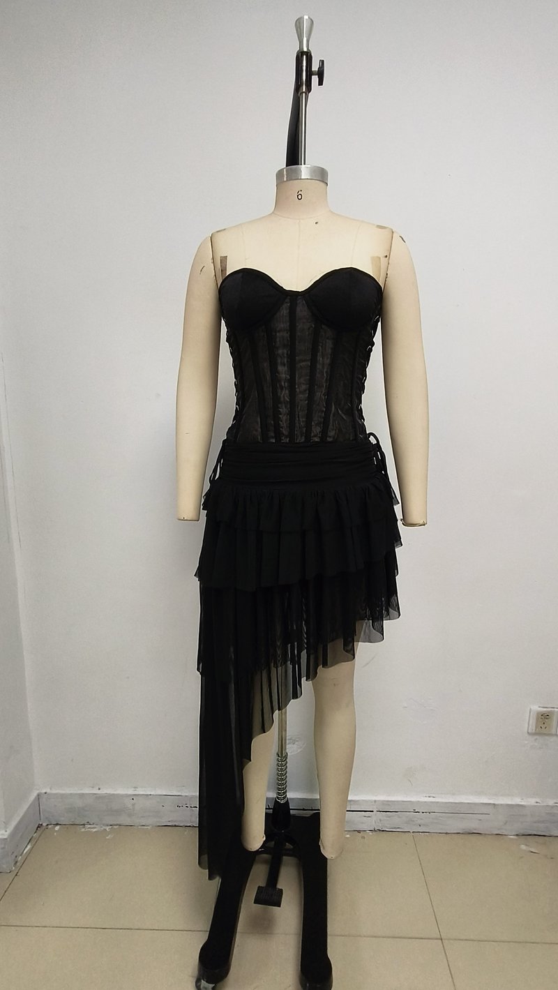 Strapless Lace Corset Tiered Dress H7079