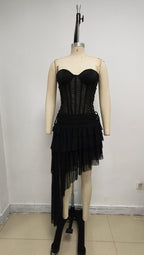 Strapless Lace Corset Tiered Dress H7079