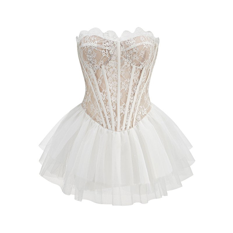 Strapless Lace Corset Tutu Mini Dress H6412