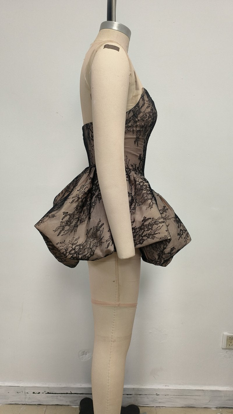 Strapless Lace Flared Mini Dress H6760