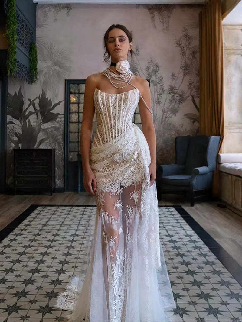 Strapless Lace Mermaid Wedding Gown H7150