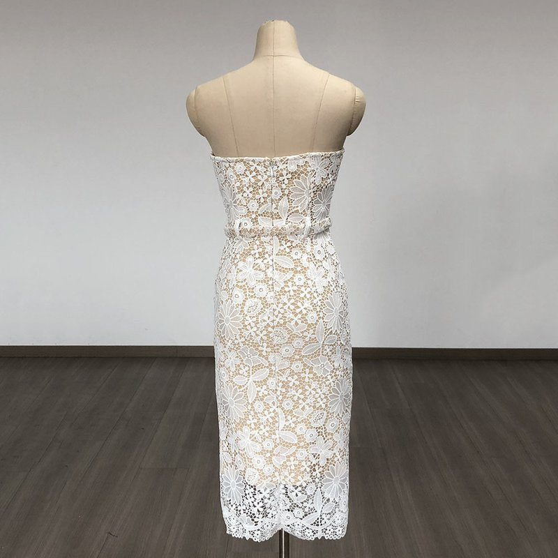 Strapless Lace Midi Dress with Belt H6682
