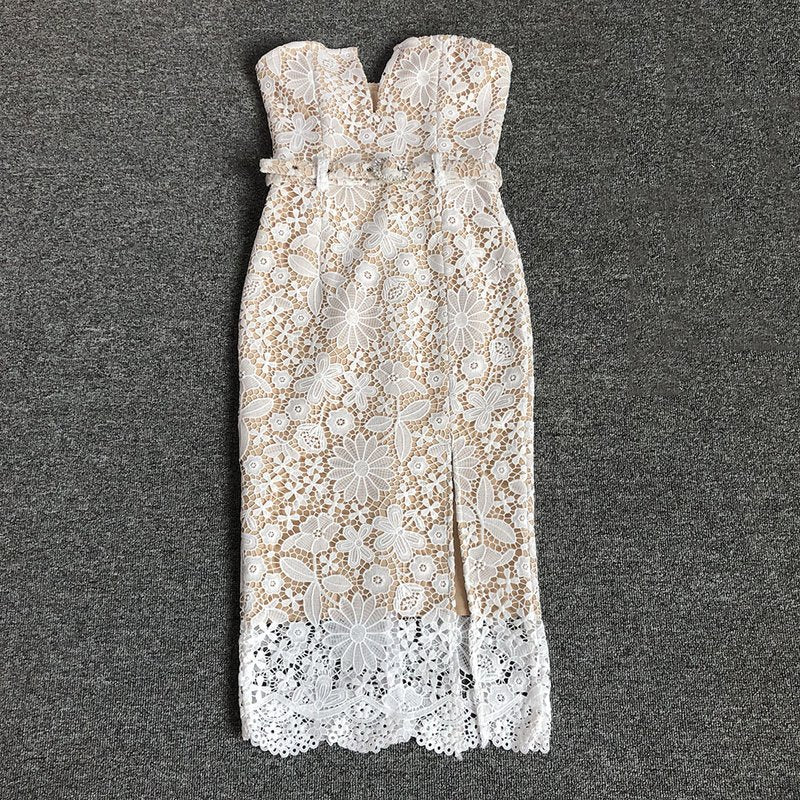 Strapless Lace Midi Dress with Belt H6682