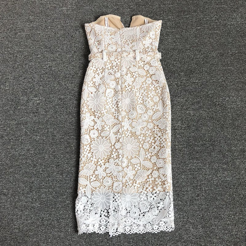 Strapless Lace Midi Dress with Belt H6682