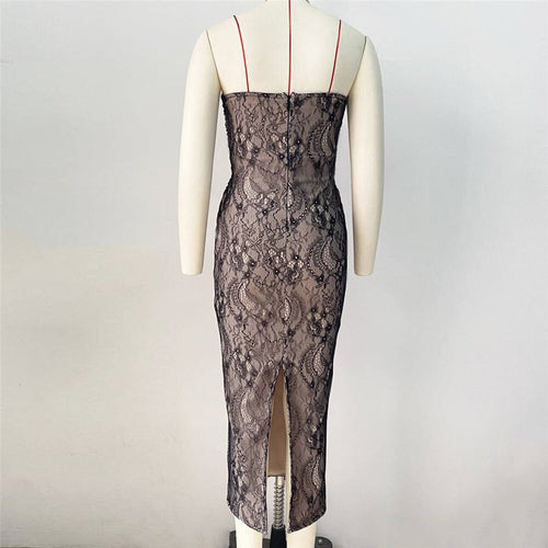 Strapless Lace Midi Dress with Red Pom-Poms H6303
