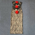 Strapless Lace Midi Dress with Red Pom-Poms H6303