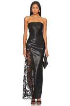 Strapless Lace Panel Leather Maxi Dress H6583