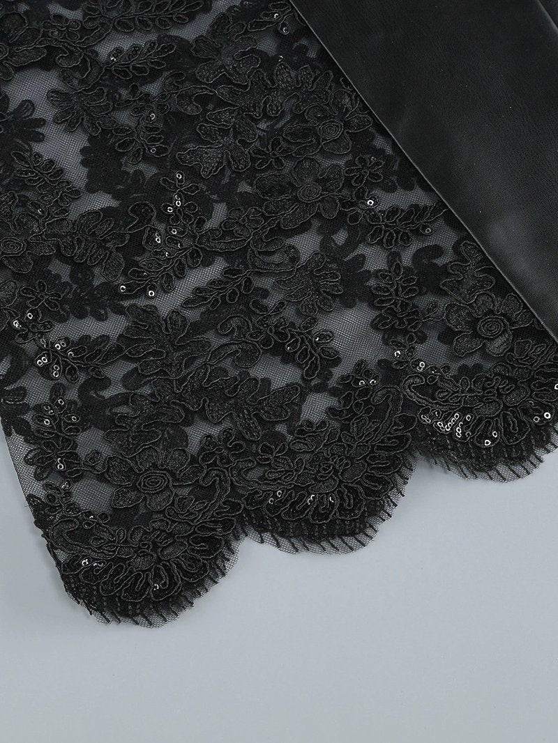 Strapless Lace Panel Leather Maxi Dress H6583