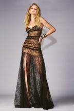 Strapless Lace Sheer Maxi Dress H6509