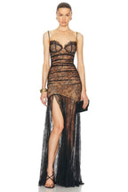 Strapless Lace Sheer Maxi Dress H6509