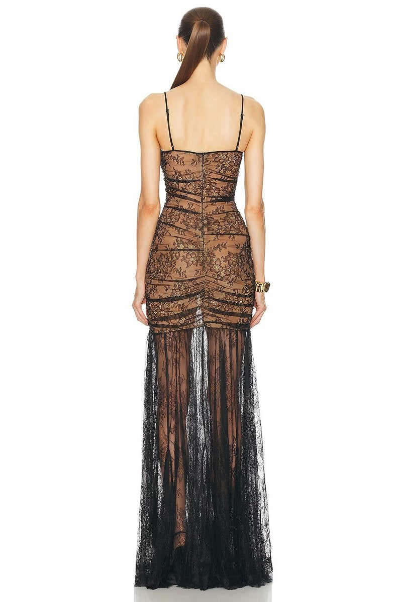Strapless Lace Sheer Maxi Dress H6509
