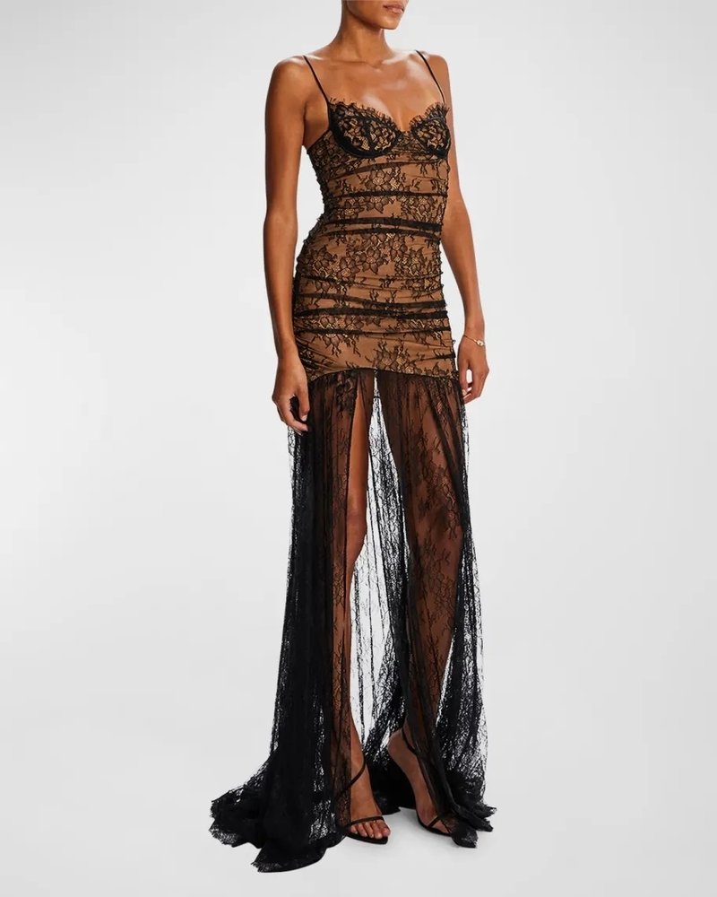 Strapless Lace Sheer Maxi Dress H6509