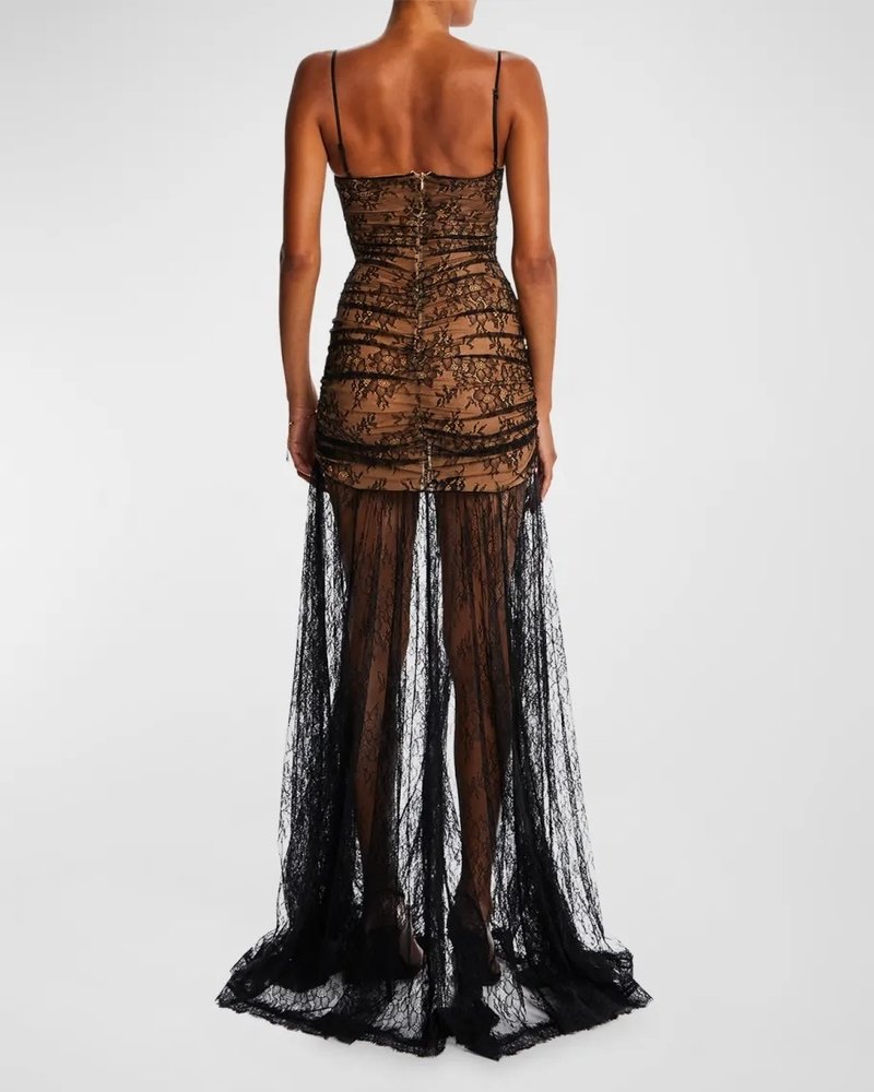 Strapless Lace Sheer Maxi Dress H6509